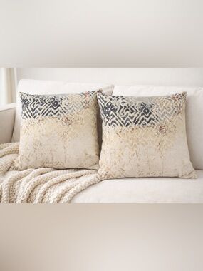 Rizzy Home Set of 2 Neutral Boho Throw Pillows 19x19 Modern Farmhouse Decor